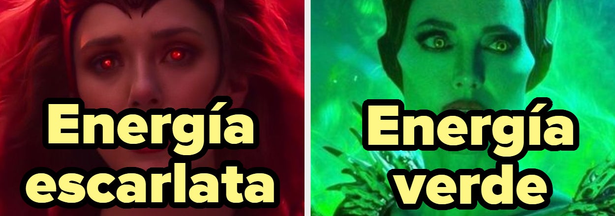 Meme de comparación con personajes de ficción, lado izquierdo rojo y derecho verde, con texto "Energía escarlata" y "Energía verde"