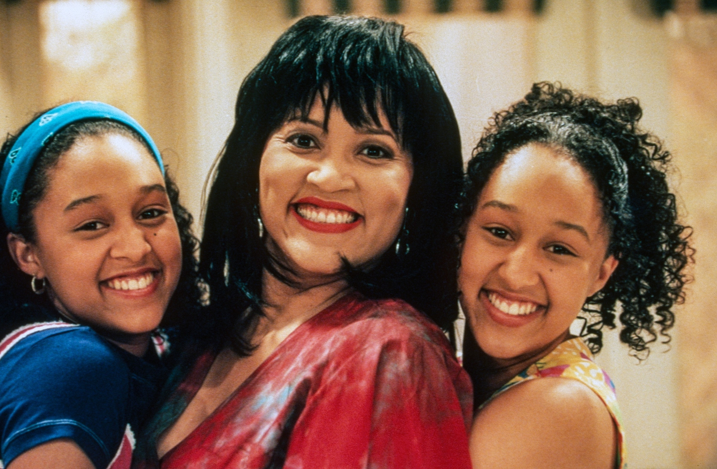Tia and Tamera Mowry with Jackée Harry smiling together on set of &quot;Sister, Sister&quot;