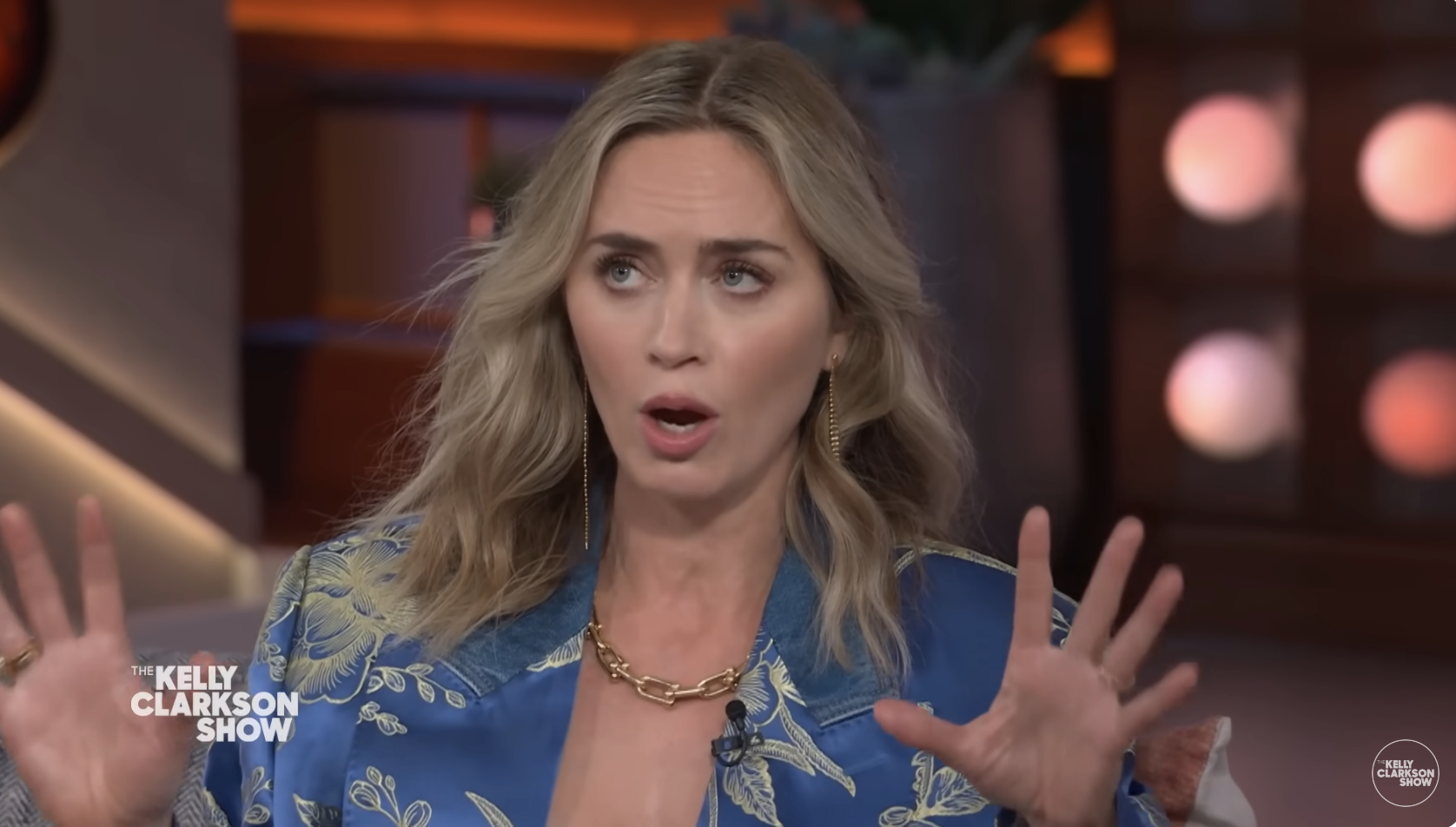 Closeup of Emily Blunt on &quot;The Kelly Clarkson Show&quot;