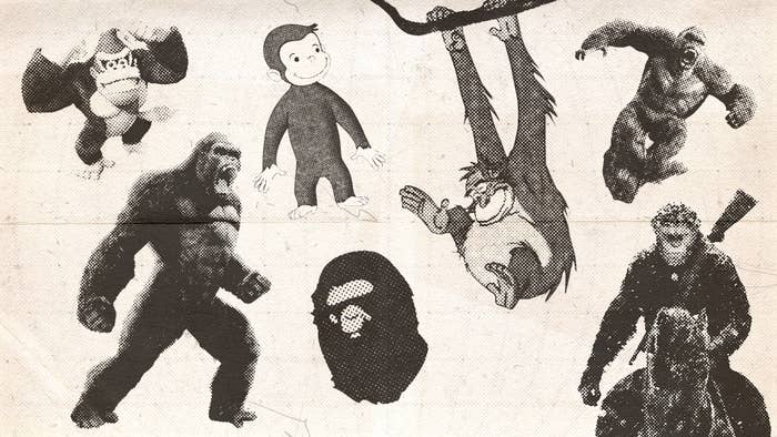Illustration of various animated monkey characters from different media sources
