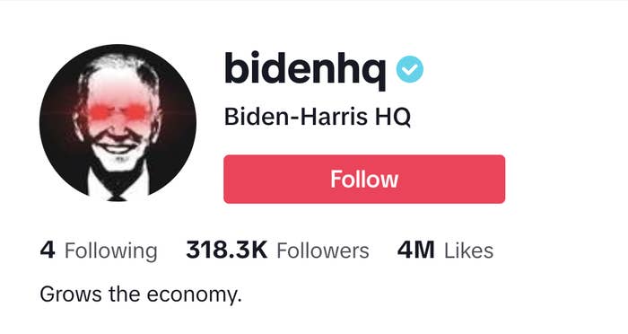 Profile of Biden-Harris HQ with a verified check, follower details, and the phrase &quot;Grows the economy.&quot;