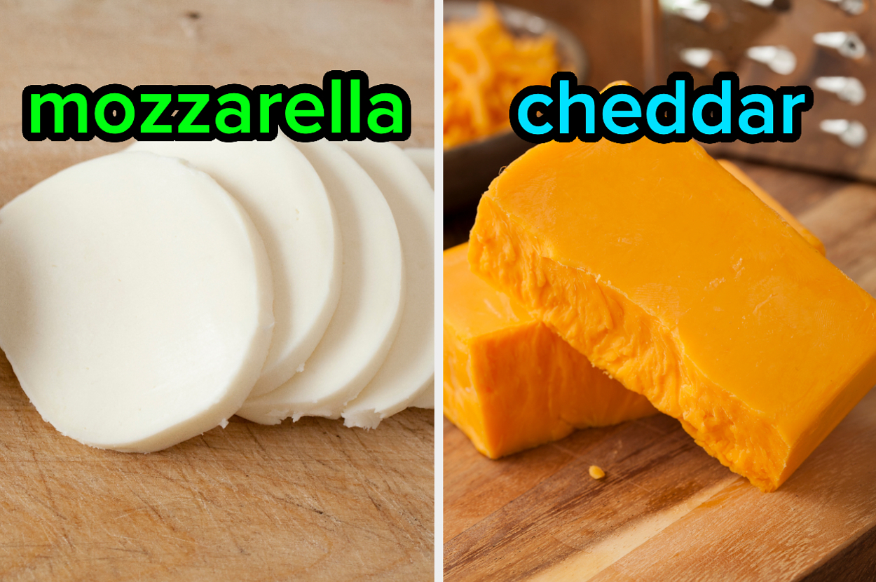 On the left, some mozzarella, and on the right some cheddar
