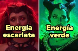 Meme de comparación con personajes de ficción, lado izquierdo rojo y derecho verde, con texto "Energía escarlata" y "Energía verde"