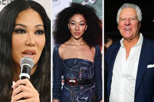 Kimora Lee Simmons speaking into a microphone vs a closeup of Aoki Lee Simmons vs a closeup of Vittorio Assaf