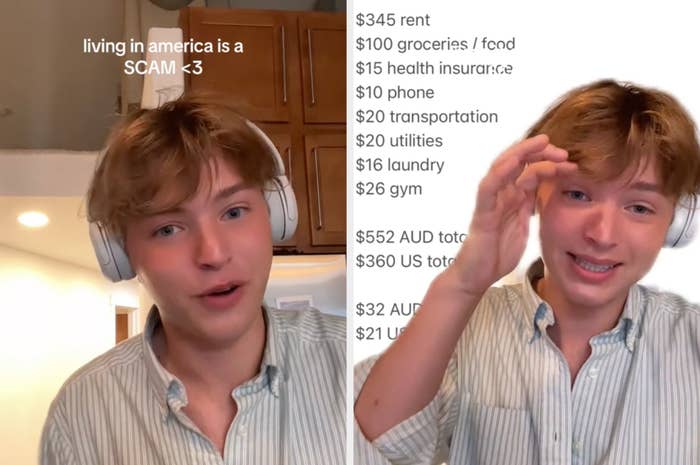 Person compares cost of living between Australia and America, showing price differences in basic expenses