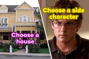 Choose between a house and a side character, with images of a Victorian house and a man with curly hair and glasses.