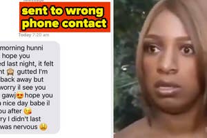 Woman looks perplexed as she reads a mistakenly sent romantic text message