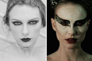 Taylor Swift in the "Fortnight" music video and Natalie Portman in "Black Swan"