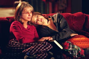 Diane Keaton and Mandy Moore sitting on a couch in "Because I Said So"