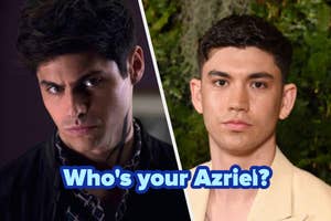 Matthew Daddario and Archie Renaux with the words "Who's your Azriel?"
