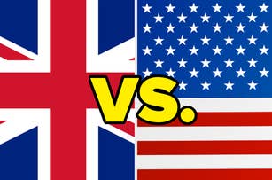 UK and US flags side by side with a "VS." in the center, suggesting a competition or comparison