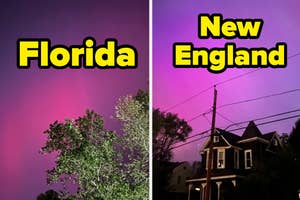 Side-by-side comparison of night skies over Florida and New England with captions