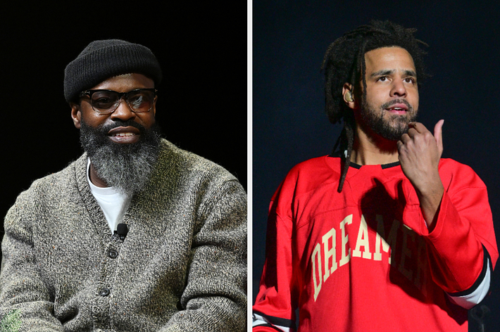 Two men in separate frames. Left: Man with beard in beanie and sweater. Right: Man with dreadlocks in sports jersey engaging with audience