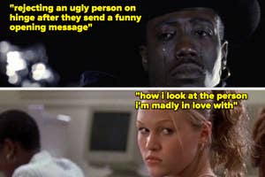 Wesley Snipes firing a gun in New Jack City vs Julia Stiles stares in 10 Things I Hate About You