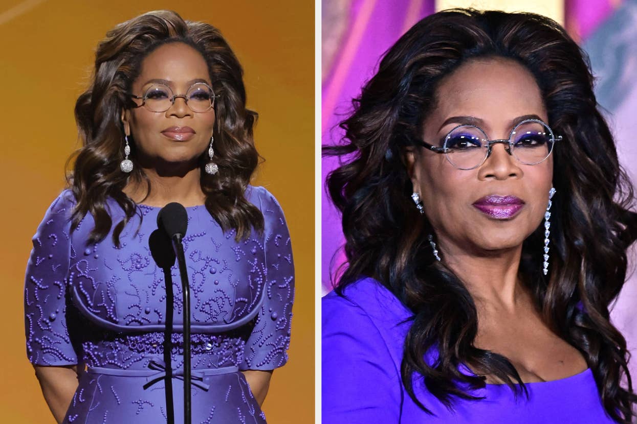 Oprah Winfrey speaking at an event vs a closeup of Oprah Winfrey