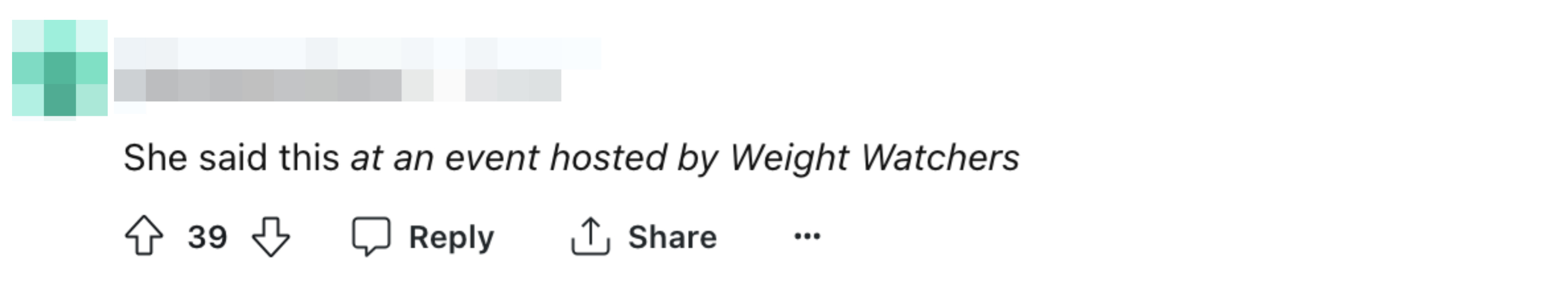 Comment on social media platform: User mentioning an event hosted by Weight Watchers