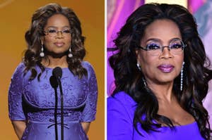 Oprah Winfrey speaking at an event vs a closeup of Oprah Winfrey