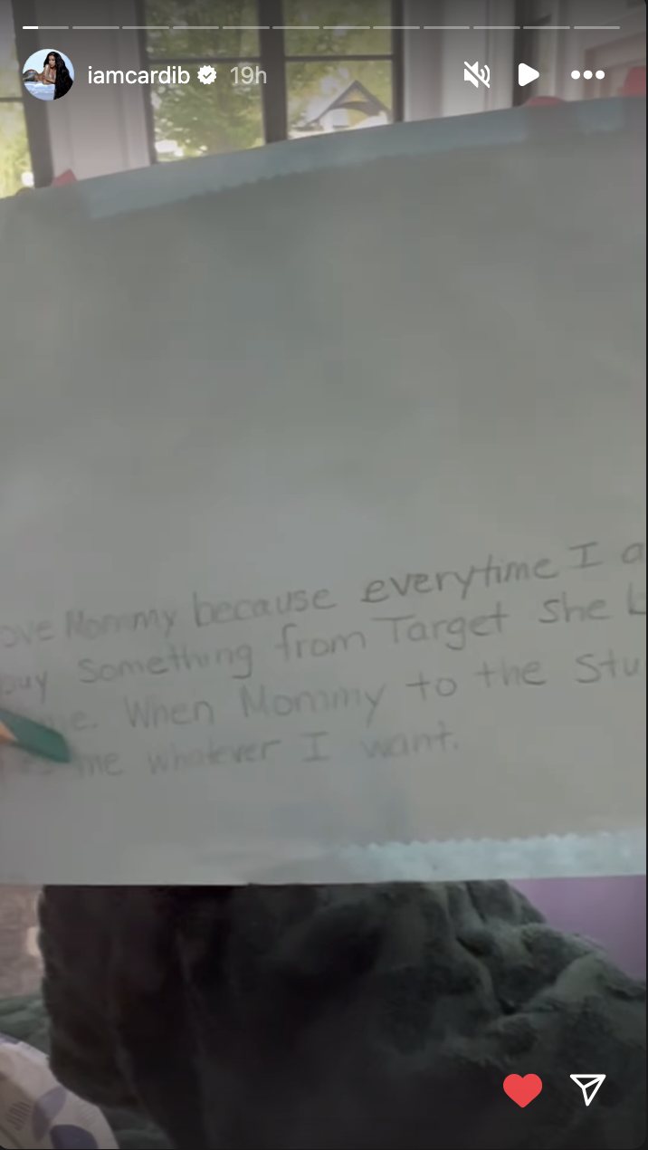 Child&#x27;s handwritten note expressing love for their mom because she buys them things from Target and allows them to get what they want
