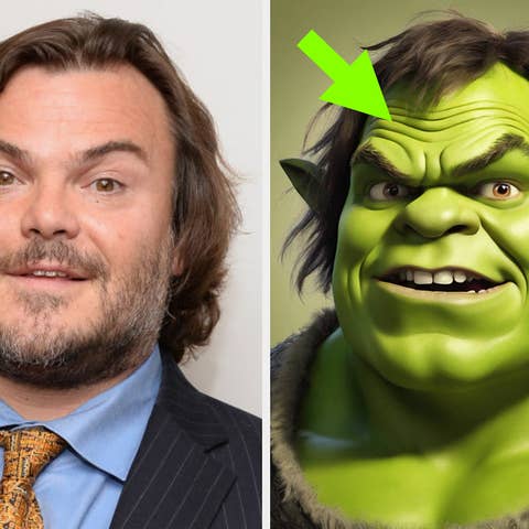 Jack Black and animated character Shrek side by side