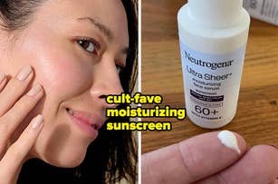 Person smiling while holding a bottle of Neutrogena sunscreen