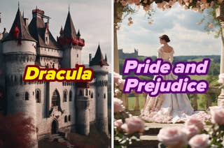 Split image: Left shows a castle labeled 