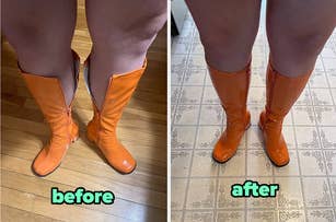 before and after for a shoe stretch spray