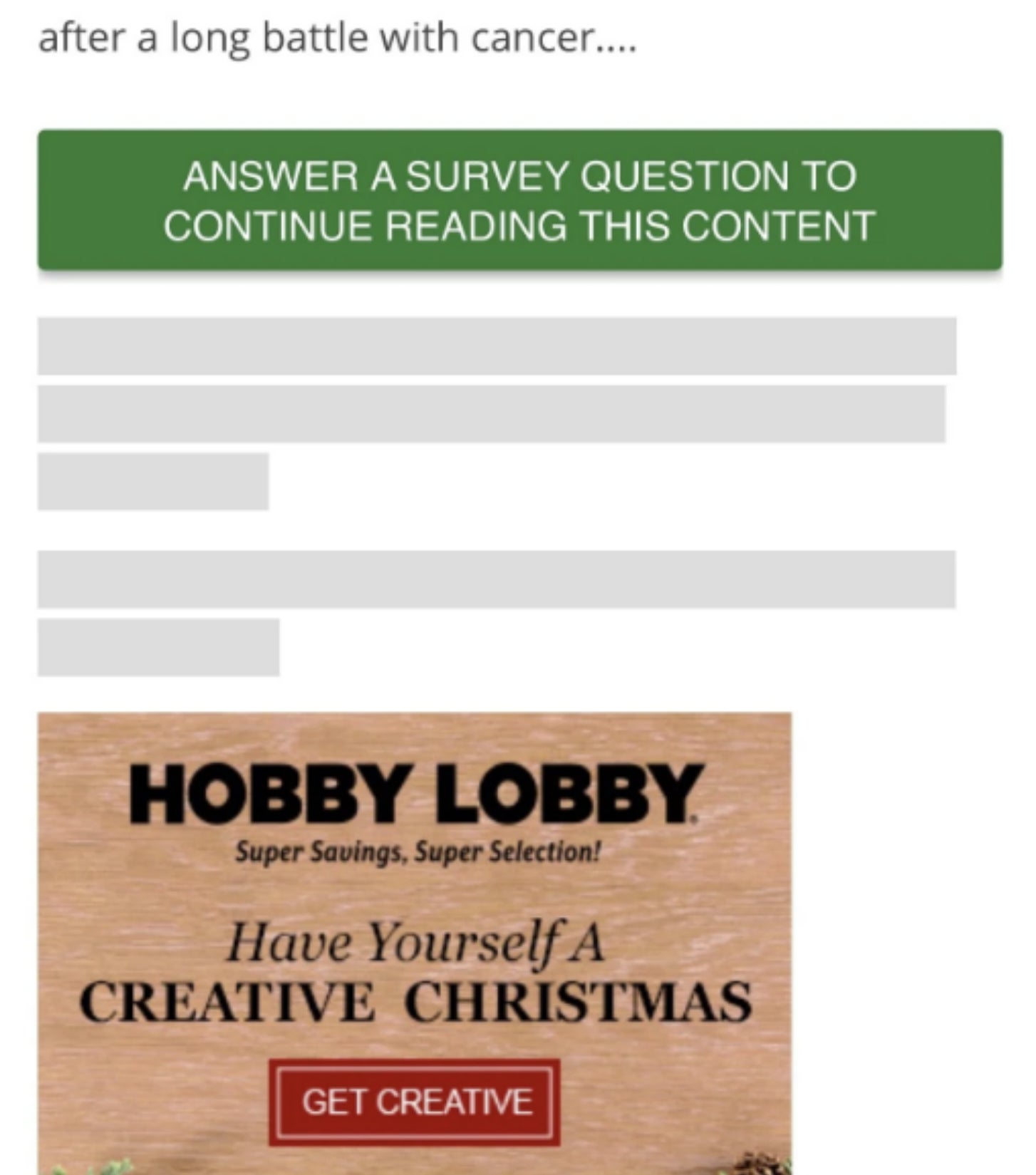  for Hobby Lobby's Christmas crafts with a call to action button