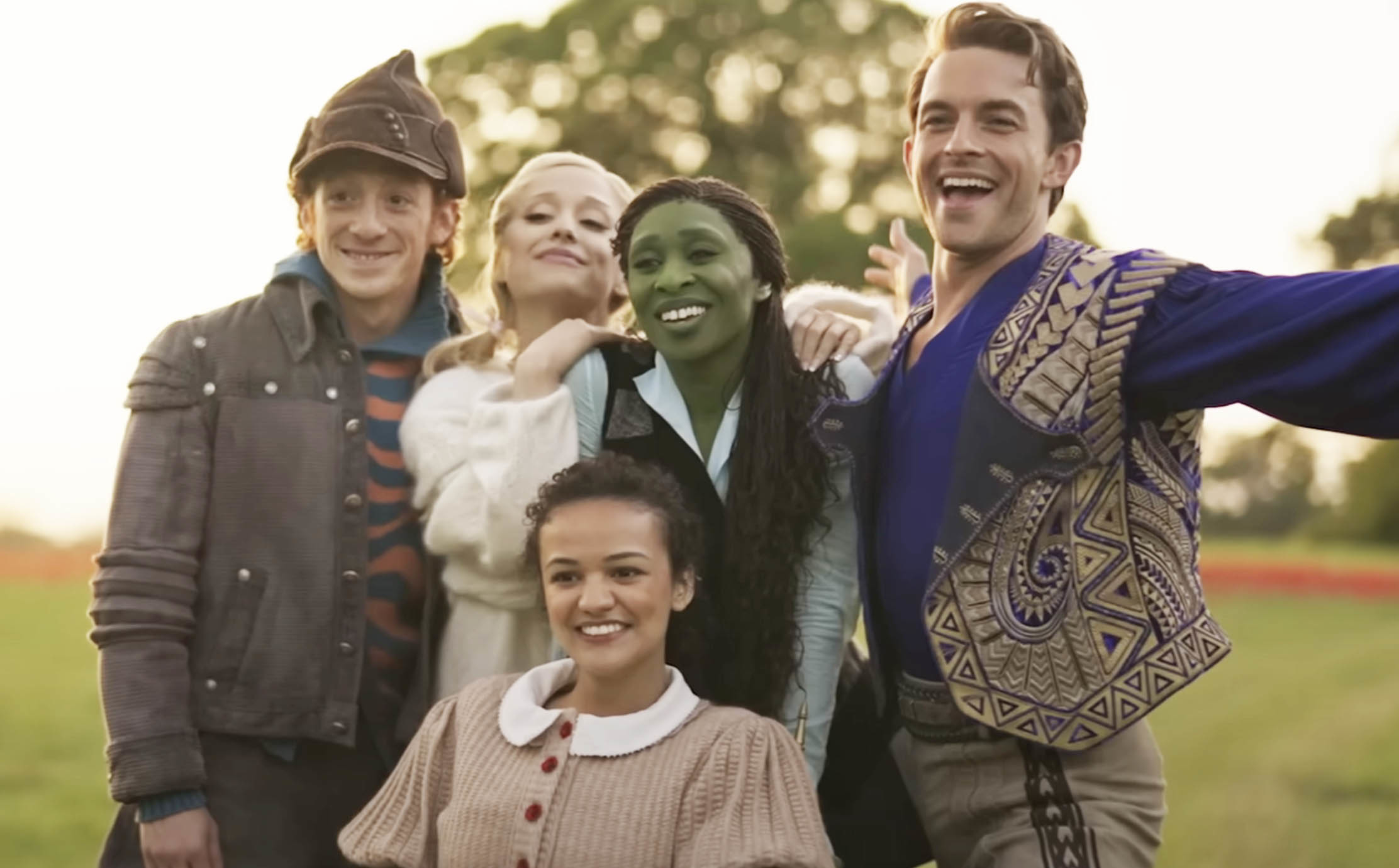Ethan Slater, Ariana Grande, Cynthia Erivo, Jonathan Bailey, and Marissa Bode in costume for the film &quot;Wicked&quot;