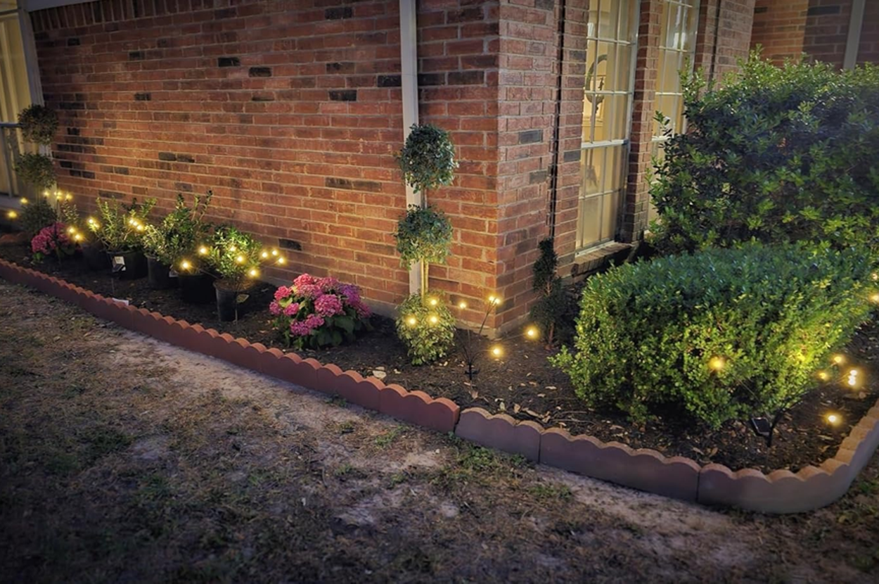 Garden bed at night with swaying garden lights