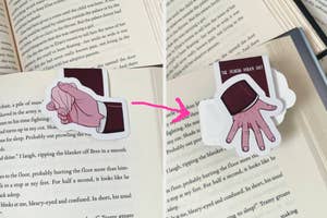 Book with a magnetic bookmark with the "hand flex" from Pride and Prejudice (2005)
