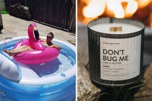 inflatable pool and don't bug me candle