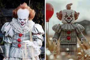 Pennywise from "It" next to its LEGO figure version