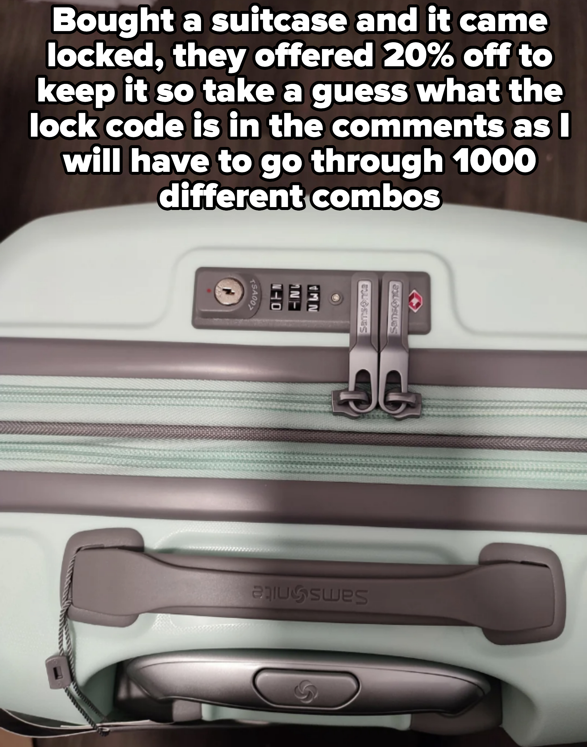 Close-up of a locked suitcase with combination lock and a retractable handle