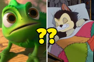 Pascal from Tangled looks puzzled; Tom from Tom and Jerry smirks in a picture