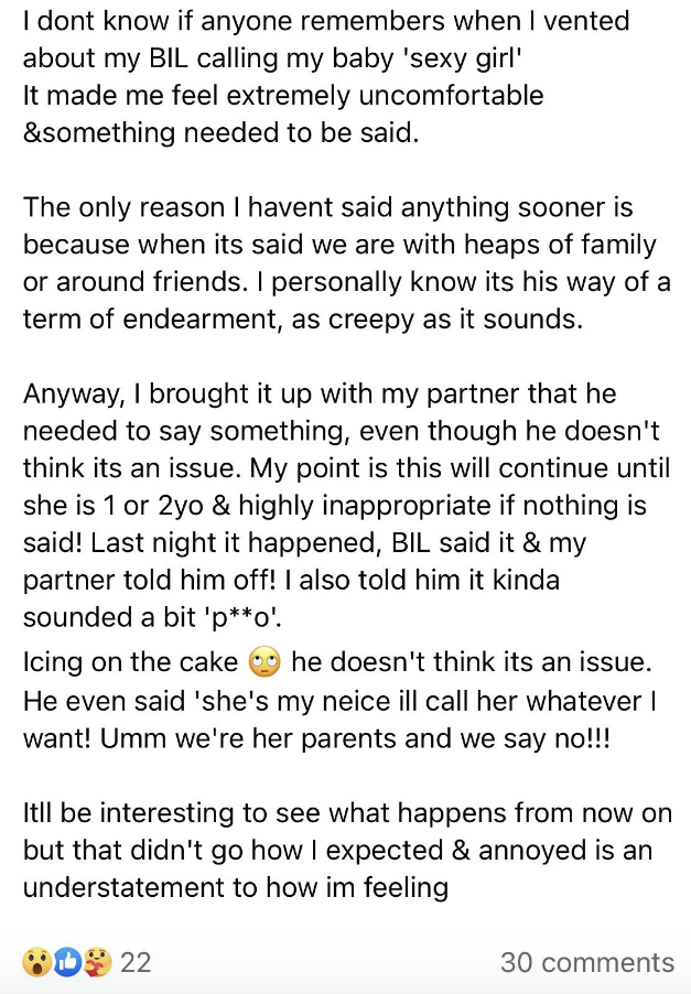 Text summary: A person expresses discomfort after their partner remembered their baby saying 'bye' but not the baby's name, feeling it was inappropriate and an invasion of privacy