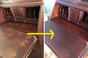 Before and after images of wooden furniture restoration