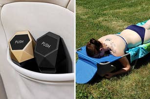 (left) car trash (right) lounge chair