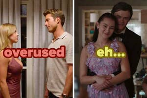 Two TV show scenes with text "overused" and "eh..." indicating clichéd moments