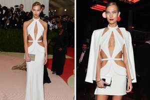 Karlie Kloss in a cut-out white dress at an event