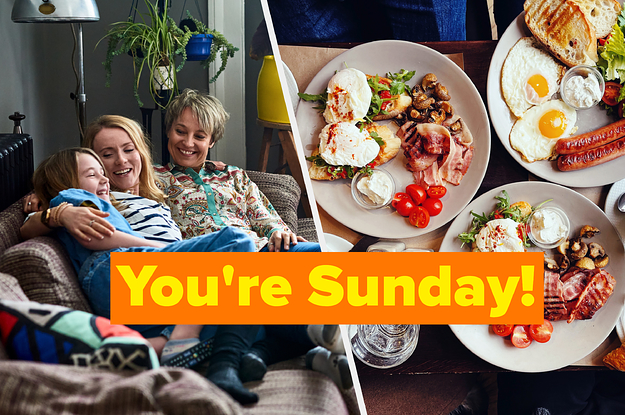 Family cuddled together on a couch and three brunch plates.