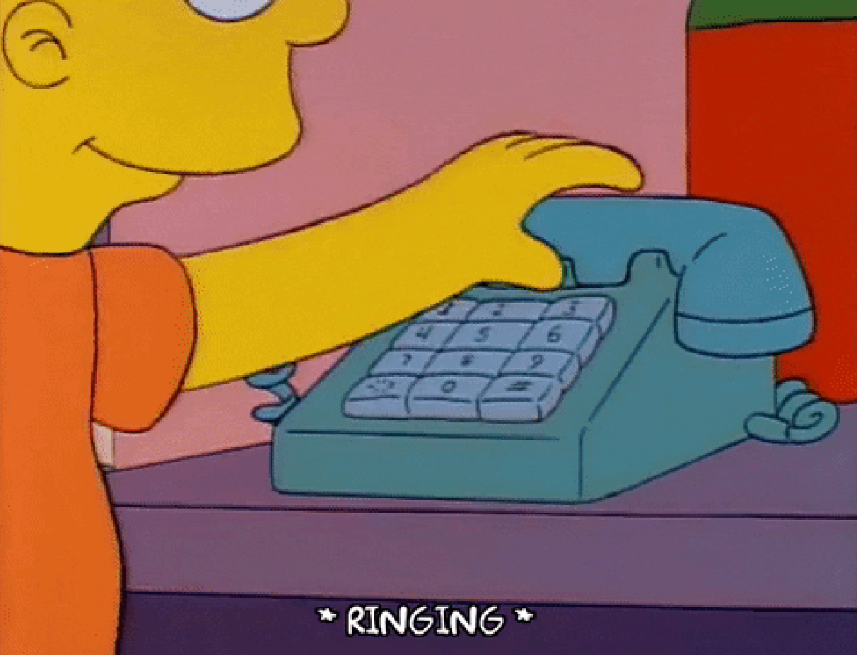Animated character Martin Prince from The Simpsons is dialing a rotary phone