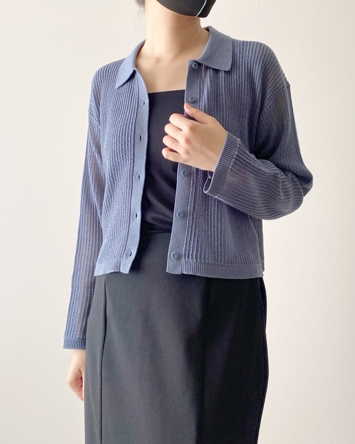 GU（ジーユー）のおすすめファッションアイテム「メッシュポロカーディガン（長袖）Q」