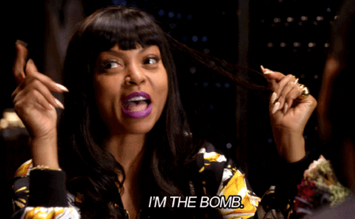 Animated character striking a confident pose with text &quot;I'M THE BOMB&quot; above