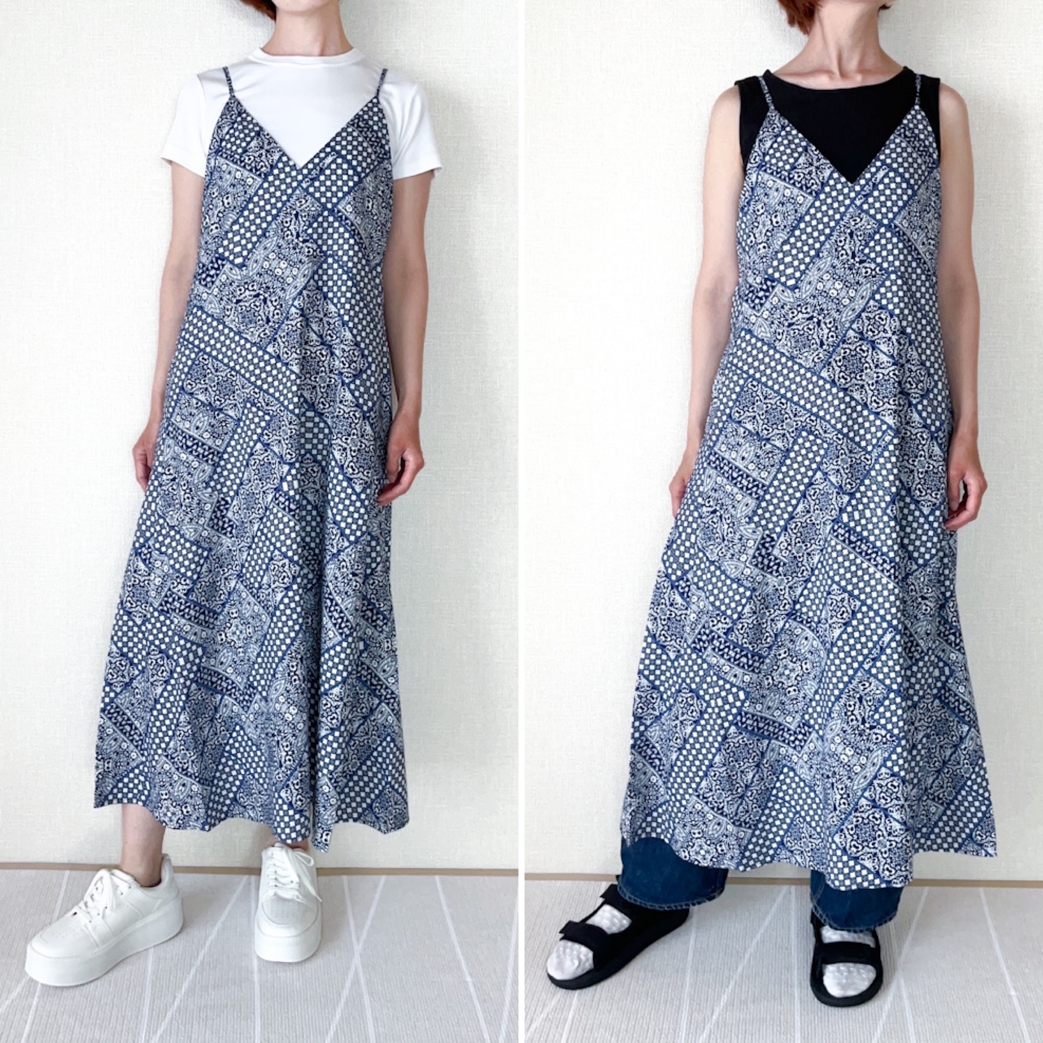 GU（ジーユー）のおすすめファッションアイテム「フレアキャミソールワンピース(バンダナ)+E」のコーディネート