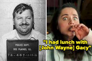 john wayne gacy and scared reaction captioned "I had lunch with [John Wayne] Gacy"