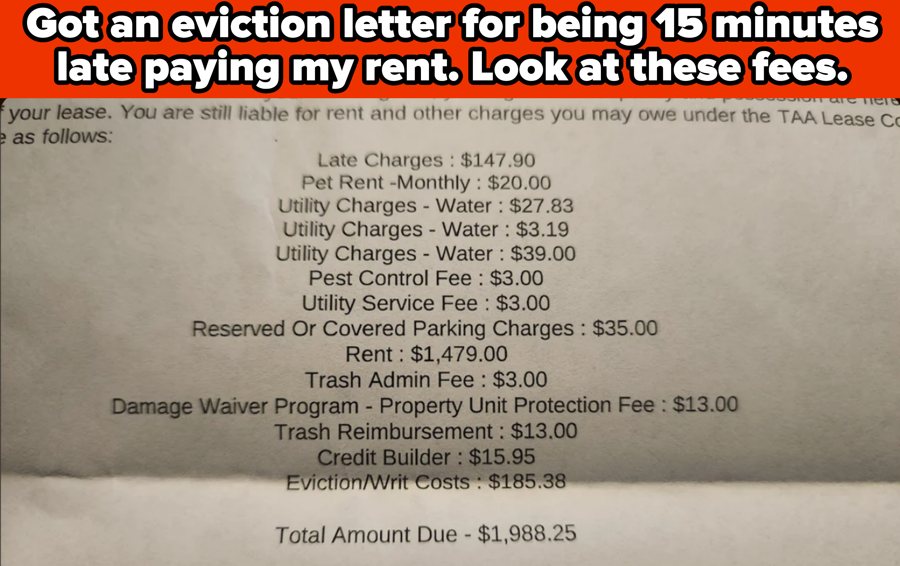 Summary of notice: Overdue rent and other charges leading to possible eviction