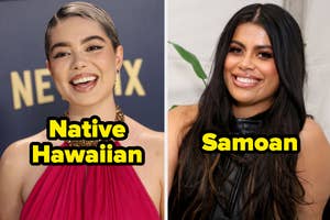 Auli'i Cravalho and Drew Afualo. Text labels them as "Native Hawaiian" and "Samoan."