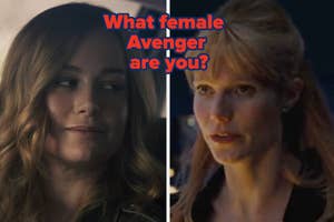 Split image of two female characters, text overlay "What female Avenger are you?"