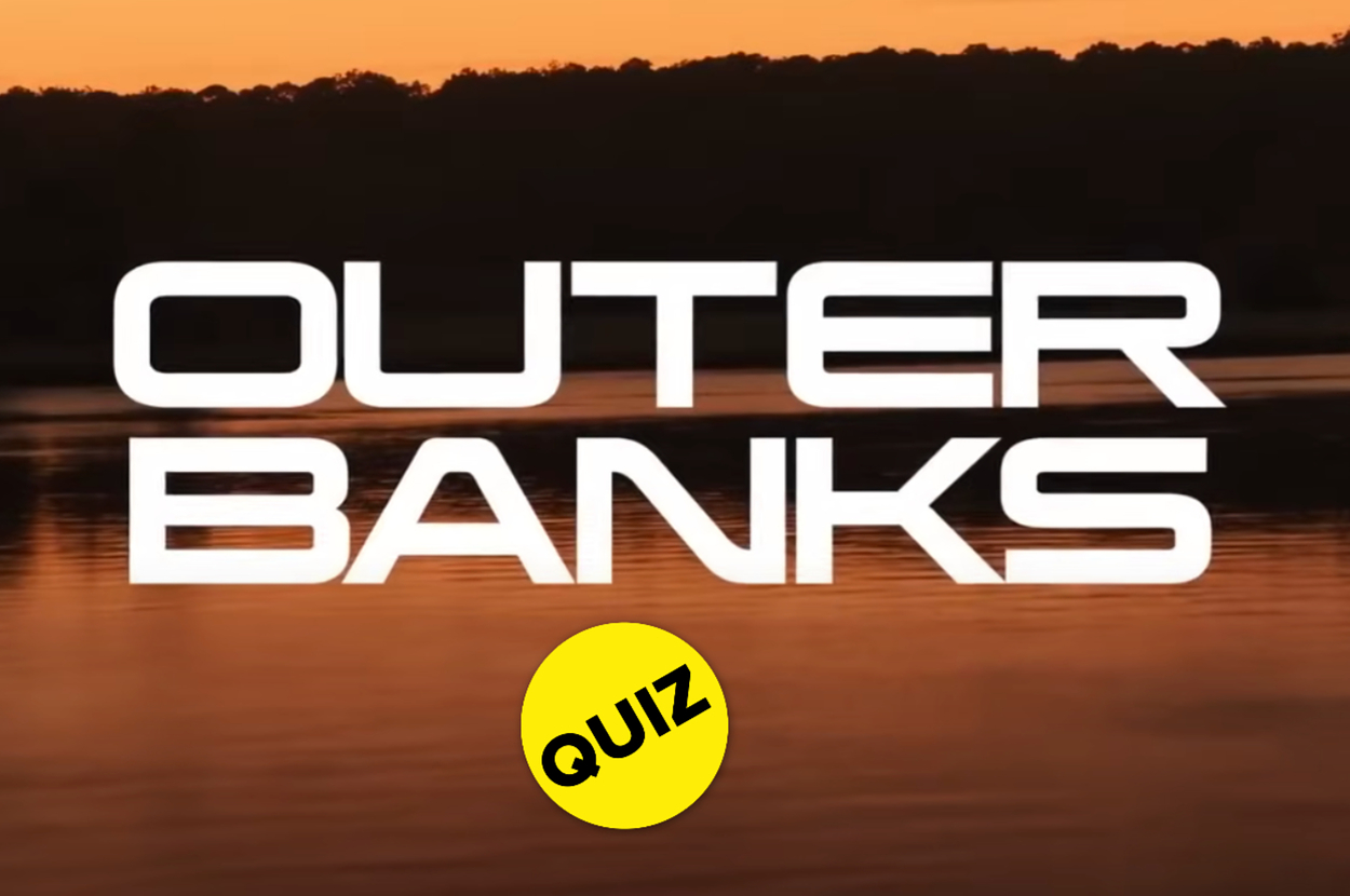 Quiz promotion for the TV show Outer Banks, featuring a sunset scene over water