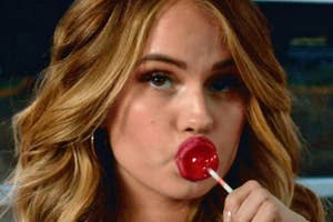 Debby Ryan sucking on a lollipop as Patty on Insatiable